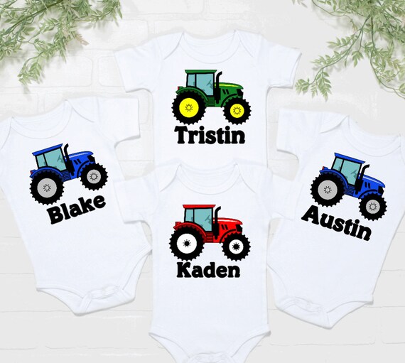 Boys Tractor Onesie, Personalized Farm Bodysuit, Baby or Birthday Gift