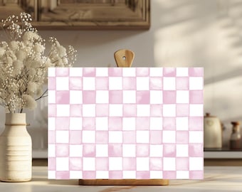 Pink and White Checkered Glass Chopping Cutting Board Kitchen Decor
