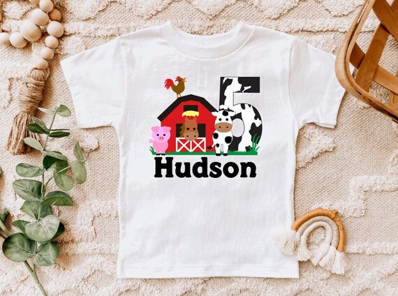 Boys 5th Birthday Shirt, Farm Birthday Tee Shirt, 5 Years Old Barnyard Farm Boy Tee Shirt, Personalized Name, Country Farm Boy, Farmer Il_570xn