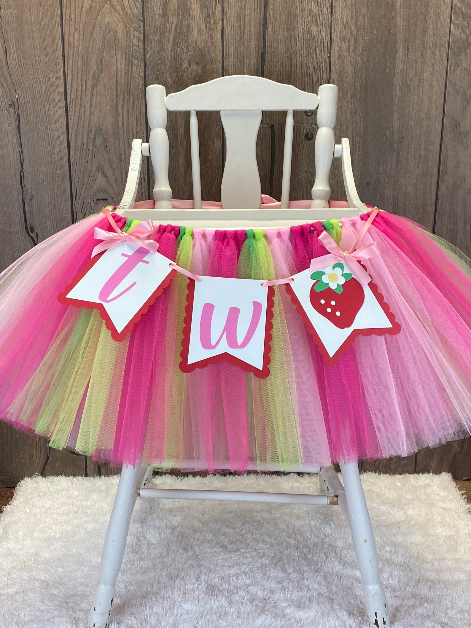 Strawberry High Chair Tutu Highchair Tulle Tutu 2nd Birthday Etsy