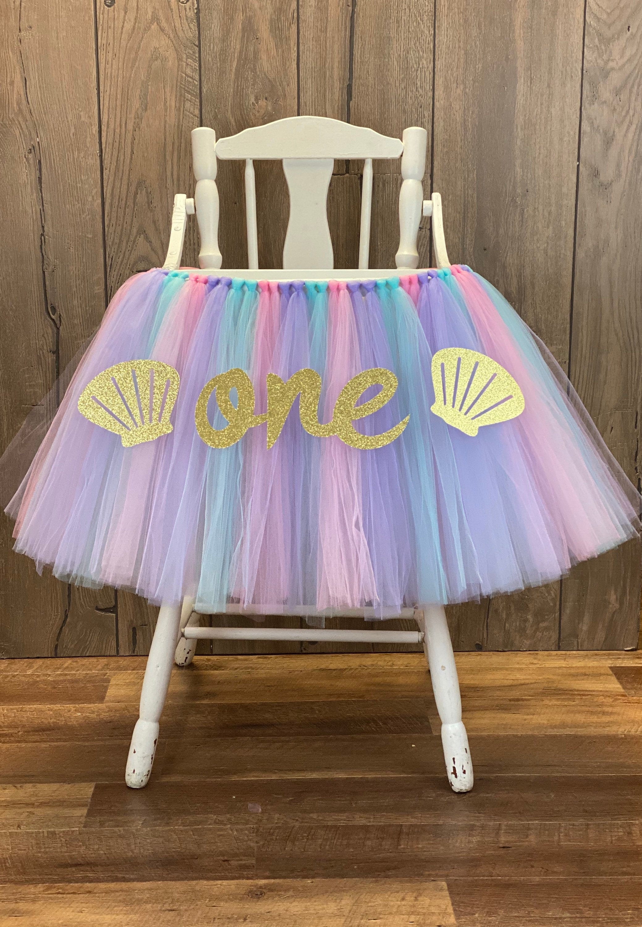 High Chair Tutu, Little Mermaid Highchair Banner, Under the Sea First  Birthday Tulle Tutu, Smash Cake Party Decor, Lavender, Aqua and Pink 