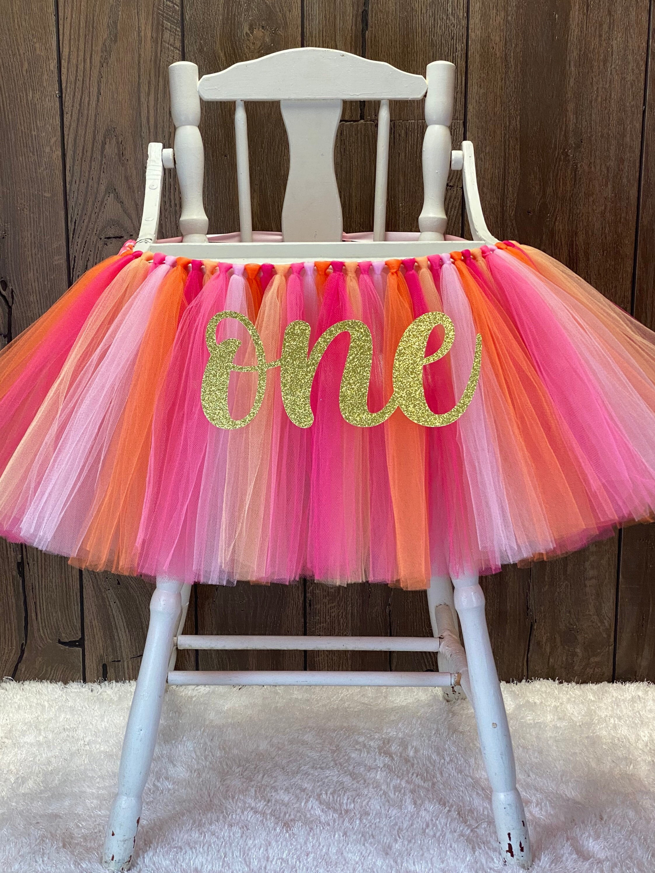 High Chair Tutu Girls First Birthday Banner Pink and Peach 1st Birthday Orange and Fuchsia Tulle Tutu Skirt for Smash Cake 1st Birthday Etsy Canada