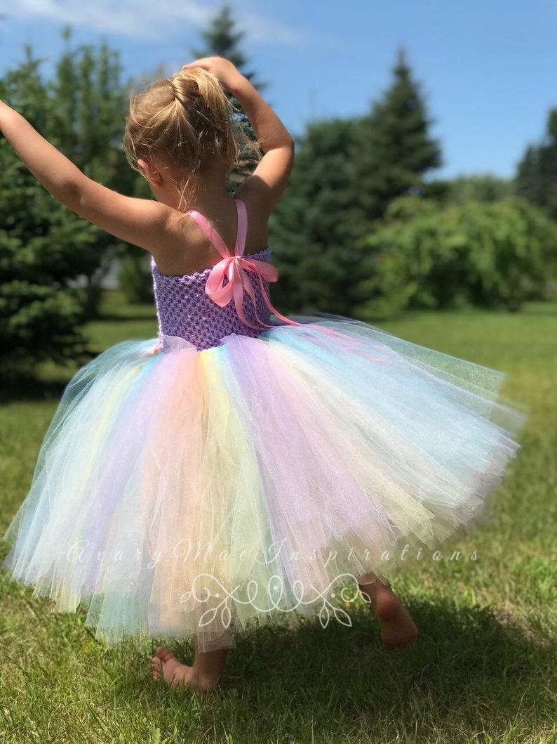 Girls Tutu Dress Pastel Rainbow Unicorn Tutu Lavender Tulle | Etsy