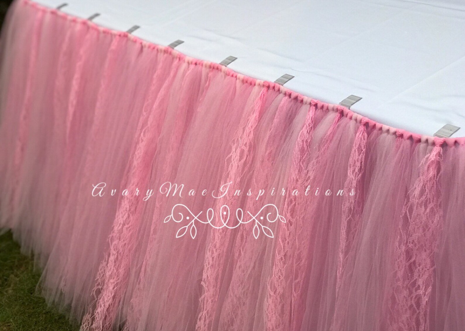 Pink Tulle & Lace Table Skirt Baby Shower Tulle Table Etsy