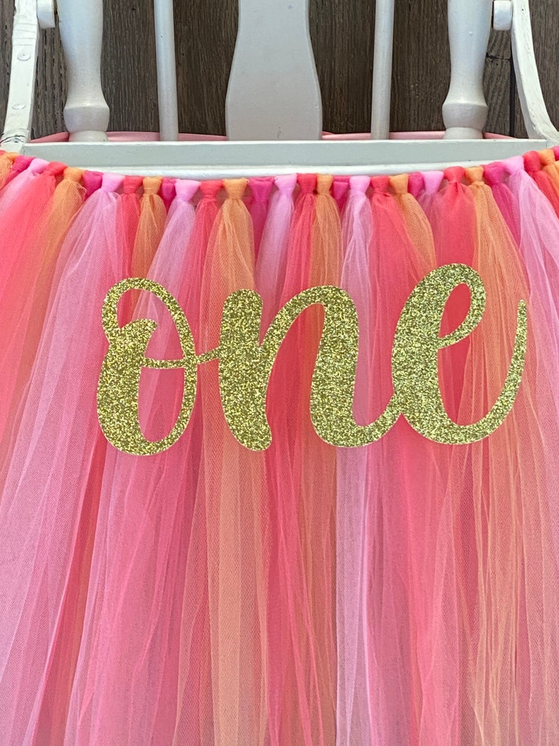 High Chair Banner Tutu, Peach and Coral Highchair Tutu, Girls 1st Birthday Smash Cake Party Decor, Sweet Peach Sunshine First Birthday image 3