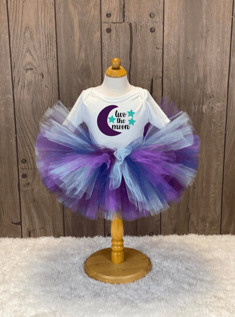 Two The Moon Girls Birthday Outfit, Girls 2nd Birthday Tutu, Outer Space Galaxy Party, Out of this World Bday Party, Stars Shirt, Navy Aqua image 1