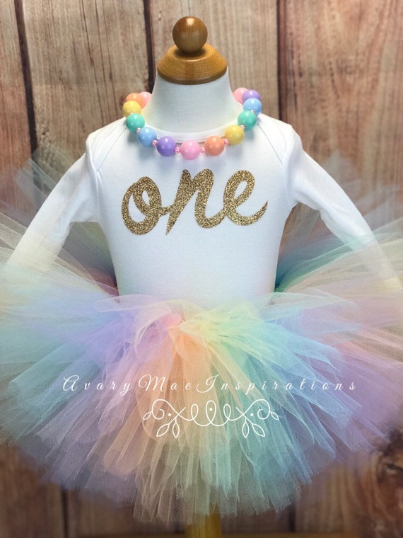 pastel rainbow first birthday outfit