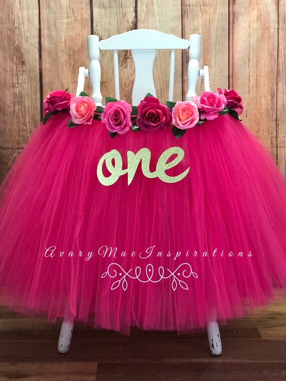 High Chair Tutu Pink Highchair Banner Girl First Birthday Etsy