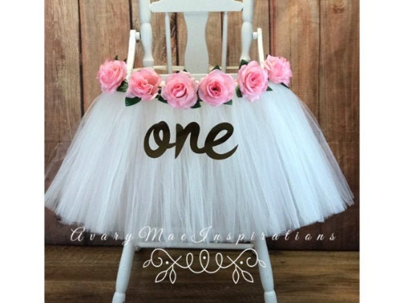 High Chair Tutu High Chair Skirt Ivory and Pink Highchair tutu Highchair skirt High Chair Skirt-1st Birthday High Chair Tutu image 1