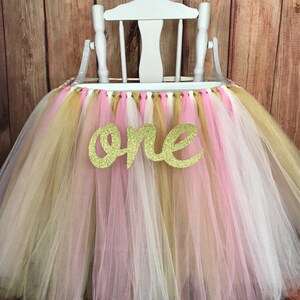 Pink and Gold Floral First Birthday High Chair Tutu, Highchair Tutu, High Chair Banner, High Chair Skirt,Pink and Gold Girls First Birthday image 5