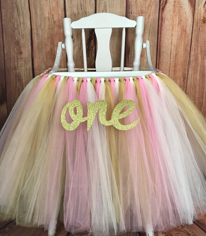 Pink and Gold Floral First Birthday High Chair Tutu, Highchair Tutu, High Chair Banner, High Chair Skirt,Pink and Gold Girls First Birthday image 5