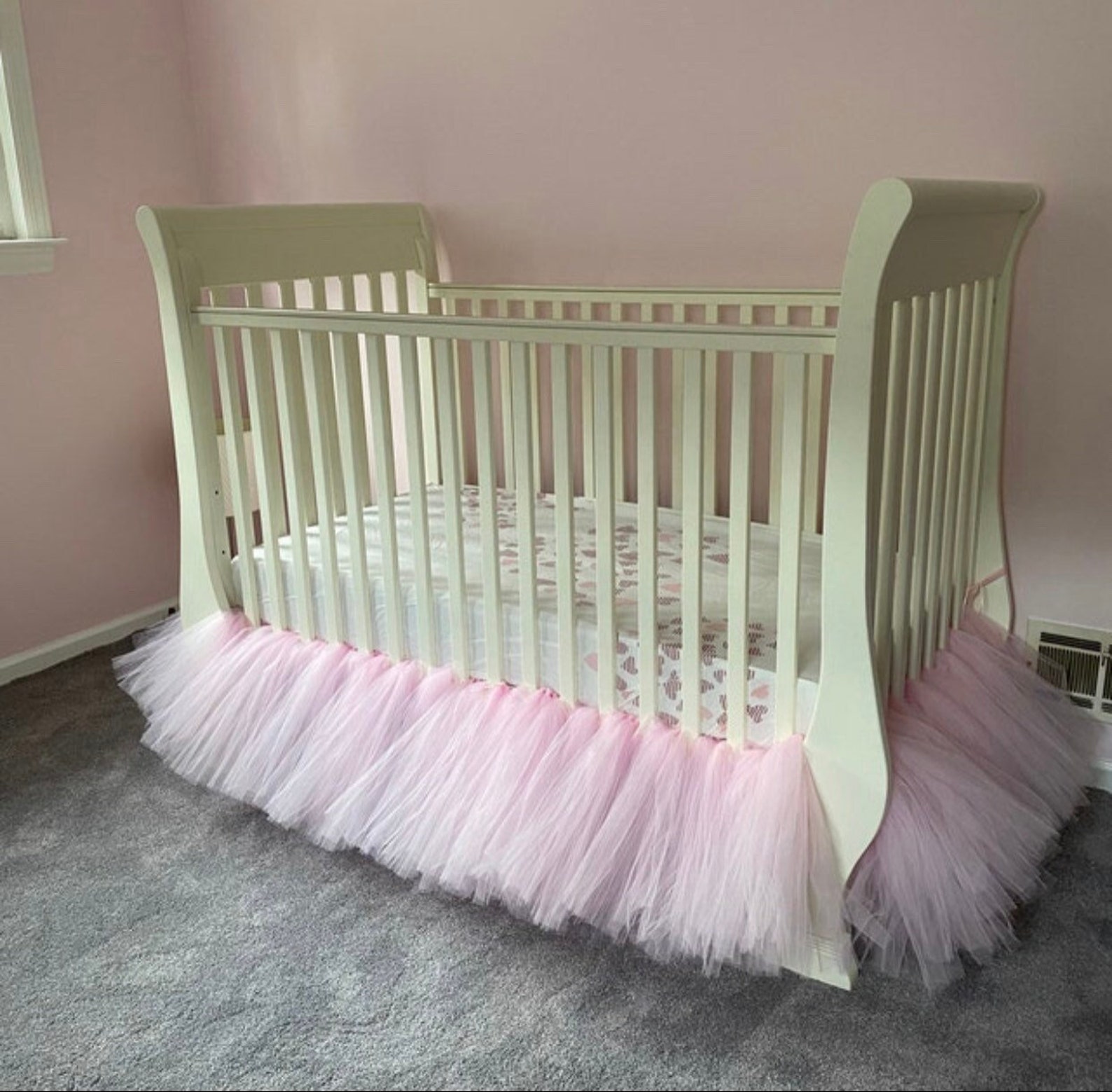 Pink Tulle Crib Skirt, ANY COLOR Tulle Crib Tutu, Beige and Light Pink