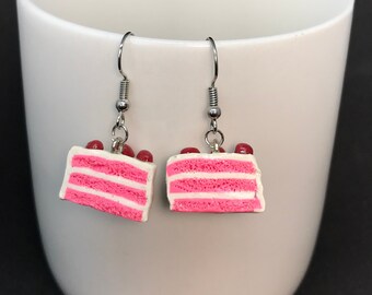 Pink Cake Earrings - Strawberry Cake - Cake Studs - Cake Dangles - Happy Birthday - Birthday Party Gift - Happy UnBirthday