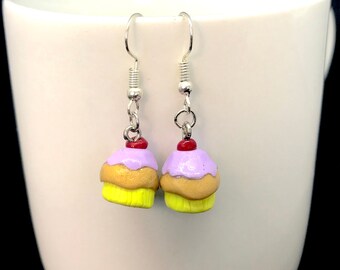 Vanilla Cupcake Earrings - Cupcake Studs - Cupcake Dangles - Birthday Party Gift - Happy UnBirthday - Cherry on Top -