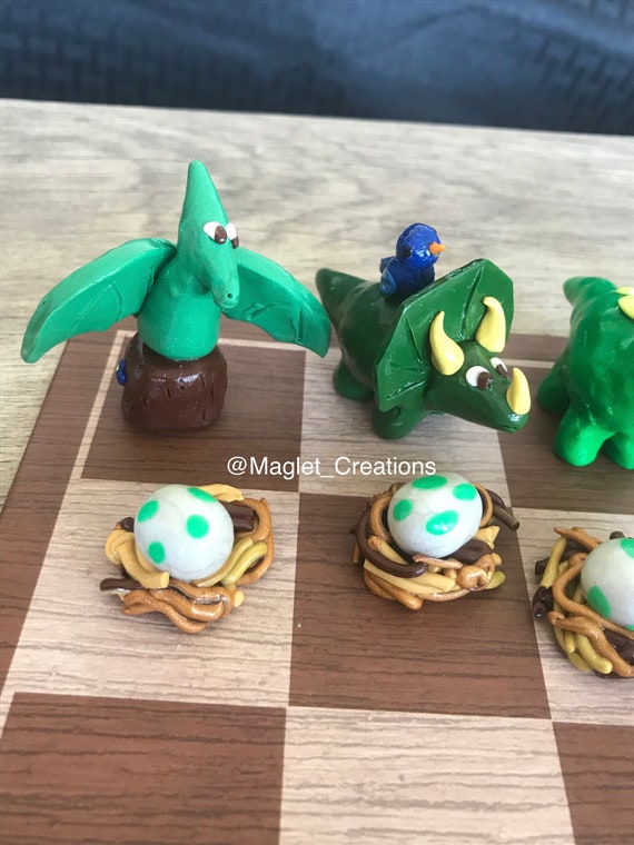 Dinosaur Chess Custom Chess Set Polymer Clay Chess 