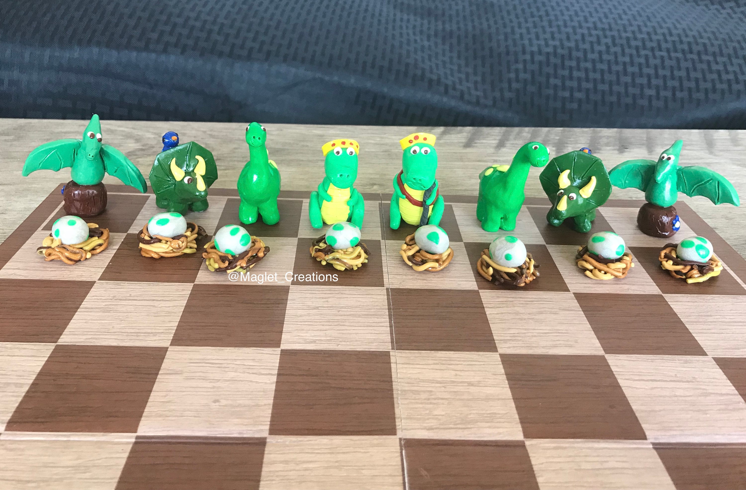 Dinosaur Chess Custom Chess Set Polymer Clay Chess 