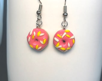 Doughnut Earrings - Donut Earrings - Doughnut Studs - Doughnut Dangles - Donut Studs - Donut Dangles - Pink Donuts - Handmade Gift