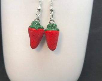 Strawberry Earrings - Strawberry Dangles - Cute Strawberry Studs - Strawberry Love - Strawberry Jewelry - Strawberries - Red Strawberry