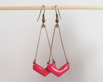 Chevron pink enamel earrings raspberry