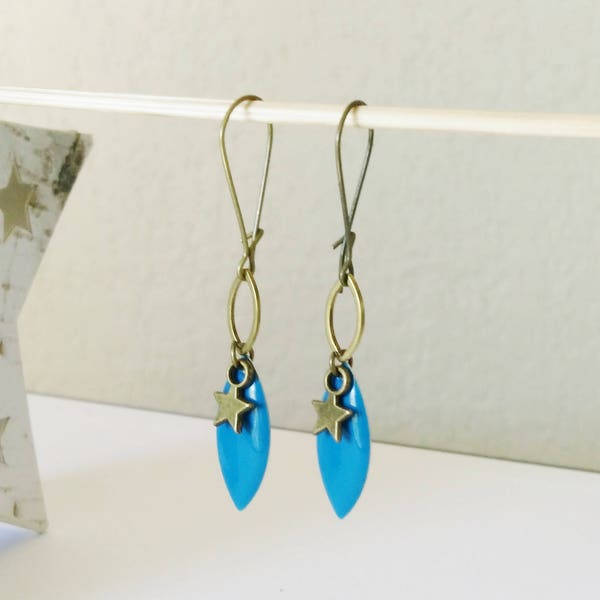 Boucles d’oreille navette ÉMAIL BLEU ROI printemps été