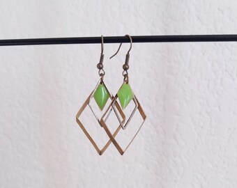 Enamel triple Rhombus earrings Apple green