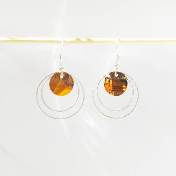 MINIMALIST earrings double spring caramel pearls sequins and silver circles were