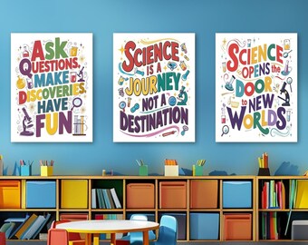 Fun, Destination, Worlds, Classroom Motivational Prints, Set of 3 Poster, Wall Art Decor