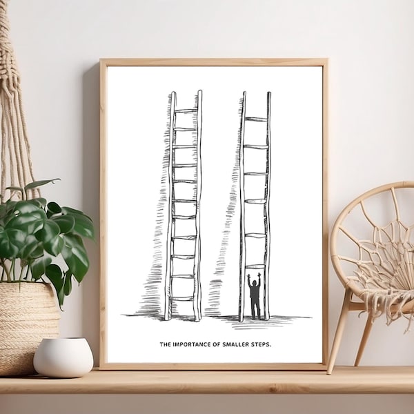 The Importance of Smaller Steps, Minimalist Typography Quote Poster, Wall Art Decor