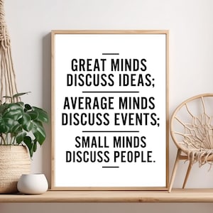 Great Minds Discuss Ideas, Motivational Quote Poster Print, Office/Classroom/Home Wall Art Décor, Typography, Minimalist Art