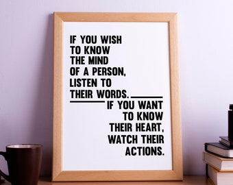 If You Wish to Know the Mind of a Person Listen to Their Words, Motivational Poster, Inspirational Print, Classroom Decor, Gym fitness Quote