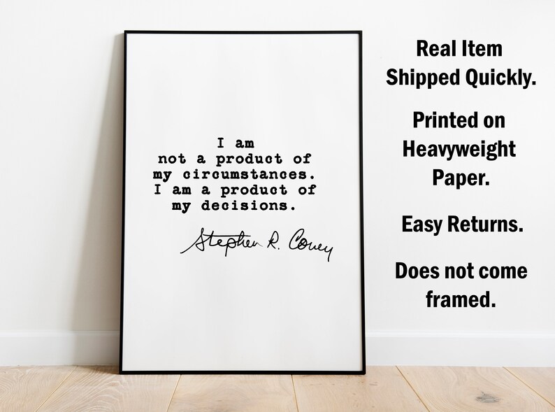 A Product Of Circumstances Stephen Covey, Motivational Poster Print, Typography, Classroom Artwork image 3