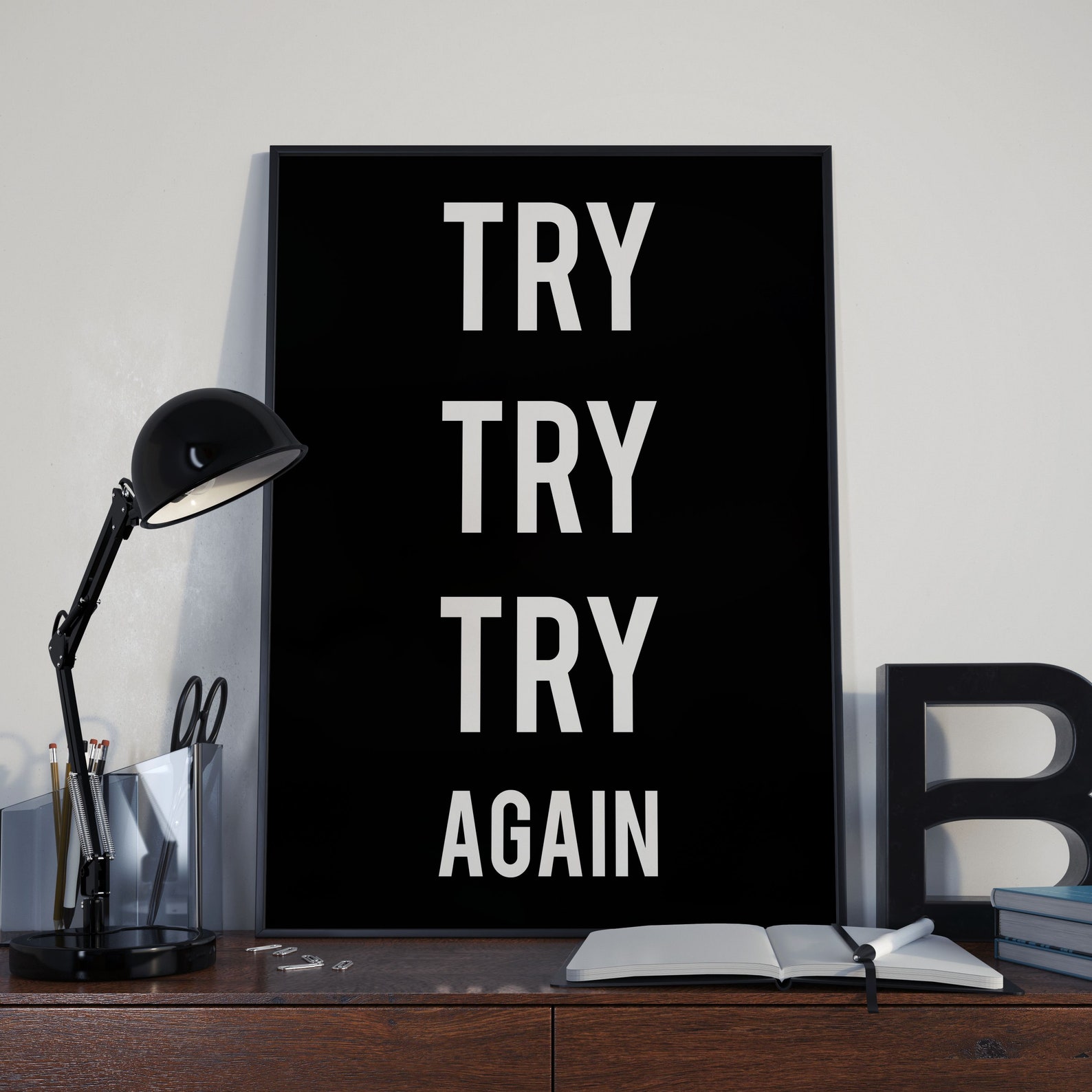 Try Try Try Again Motivational Quote Poster Print Room Decor | Etsy