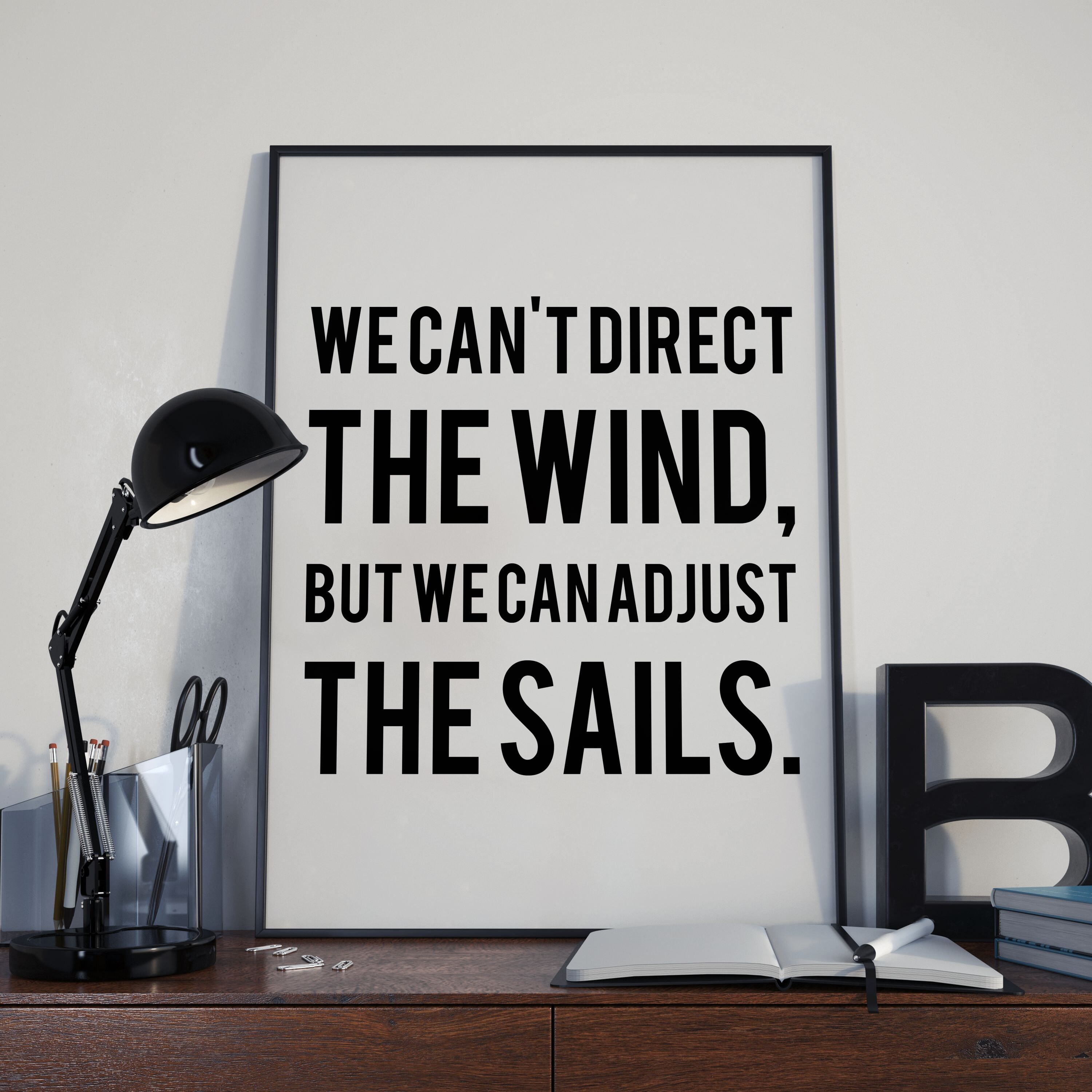 We Can't Direct The Wind, Motivational Quote Poster Print, Office/Classroom/Home Wall Art Décor, Typography, Minimalist Art