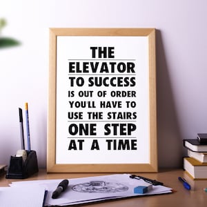 Use the Stairs, One Step at a Time, Motivational Quote Poster Print, Office/Classroom/Home Wall Art Décor, Typography, Minimalist Art
