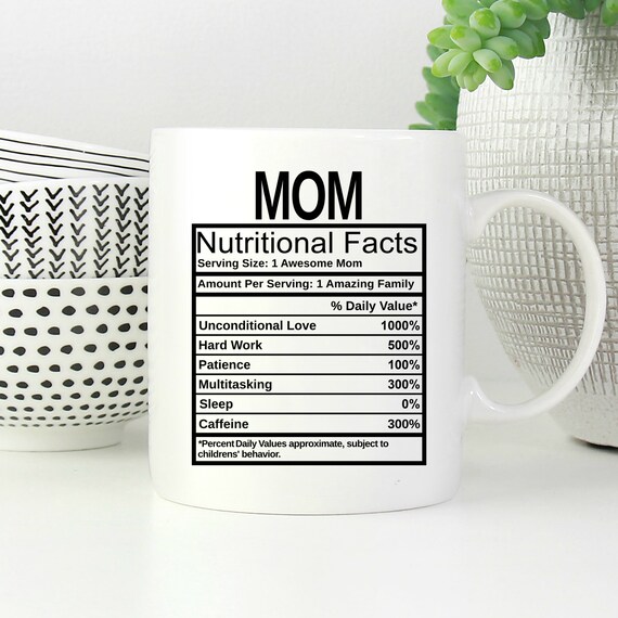 NUTRITIONAL FACT MUG, Handmade Mom Mug, Ceramic Coffee Mug, Printed Coffee Cups, Microwave Safe Mug, Awesome Mom Mug