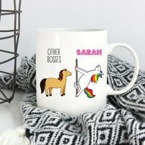 Regalo divertido para el jefe, taza de café personalizada para el jefe, el mejor regalo de cumpleaños para el jefe, taza de unicornio con nombre personalizado para el jefe imagen 4