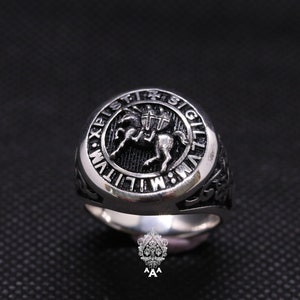 Knight Templar Ring Siler Round Knight Templar Ring K.O.T Silver 925 Ring