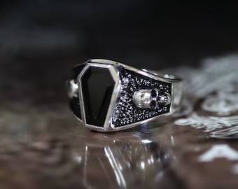 Skull Ring Silver Statement Skull Ring Coffin Onyx Labradorite Statement Skull Ring