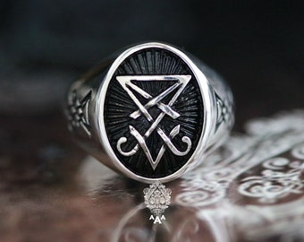 Sigil of Lucifer ring,Sterling Silver 925 Black.