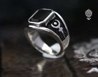 Hades ring Hades Signet Ring Astrology Alphabet Hades (Pluto) Ring 925 Sterling Silver with Onyx