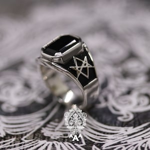 Unicursal Hexagram Ring Women Hexagram Ring Small Hexagram ring for Women 925 Silver Natural Onyx