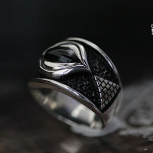Ankh ring Pyramid ring Egypt ring,Eye of Horus Onyx ring,Onyx ring,Sterling Silver 925 Black.