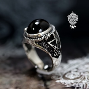 Lucifer Onyx Ring Silver Snake Ring with Onyx Sterling Silver 925