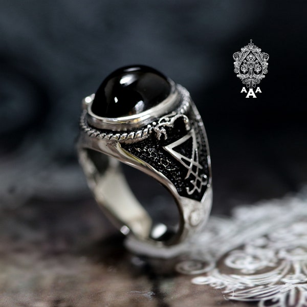 Lucifer Onyx Ring Silver Snake Ring with Onyx Sterling Silver 925