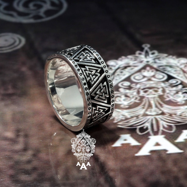 Valknut Viking Signet Ring,Valknut ring,Viking jewelry,Sterling Silver 925 Black oxidize.