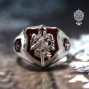 Knights Templar Ring,The Seal of Knights Templar Ring,Templar Cross Ring Sterling Silver 925 white gold plated