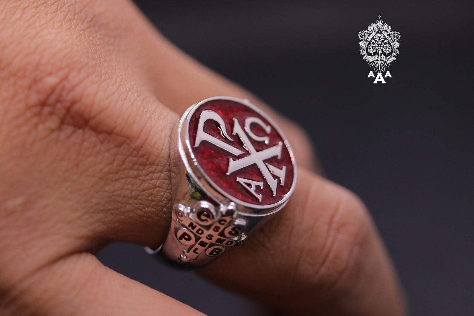 Alpha Omega Ring Silver Ring Silver 925 Alpha Omega Ring Red Enamel Chi ...