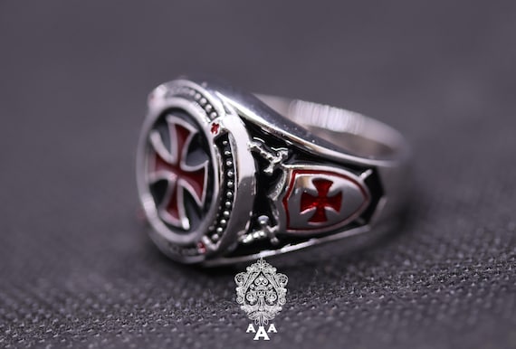 Red Cross Knigth Templar Shiel Black Ring Silver or Brass - Etsy