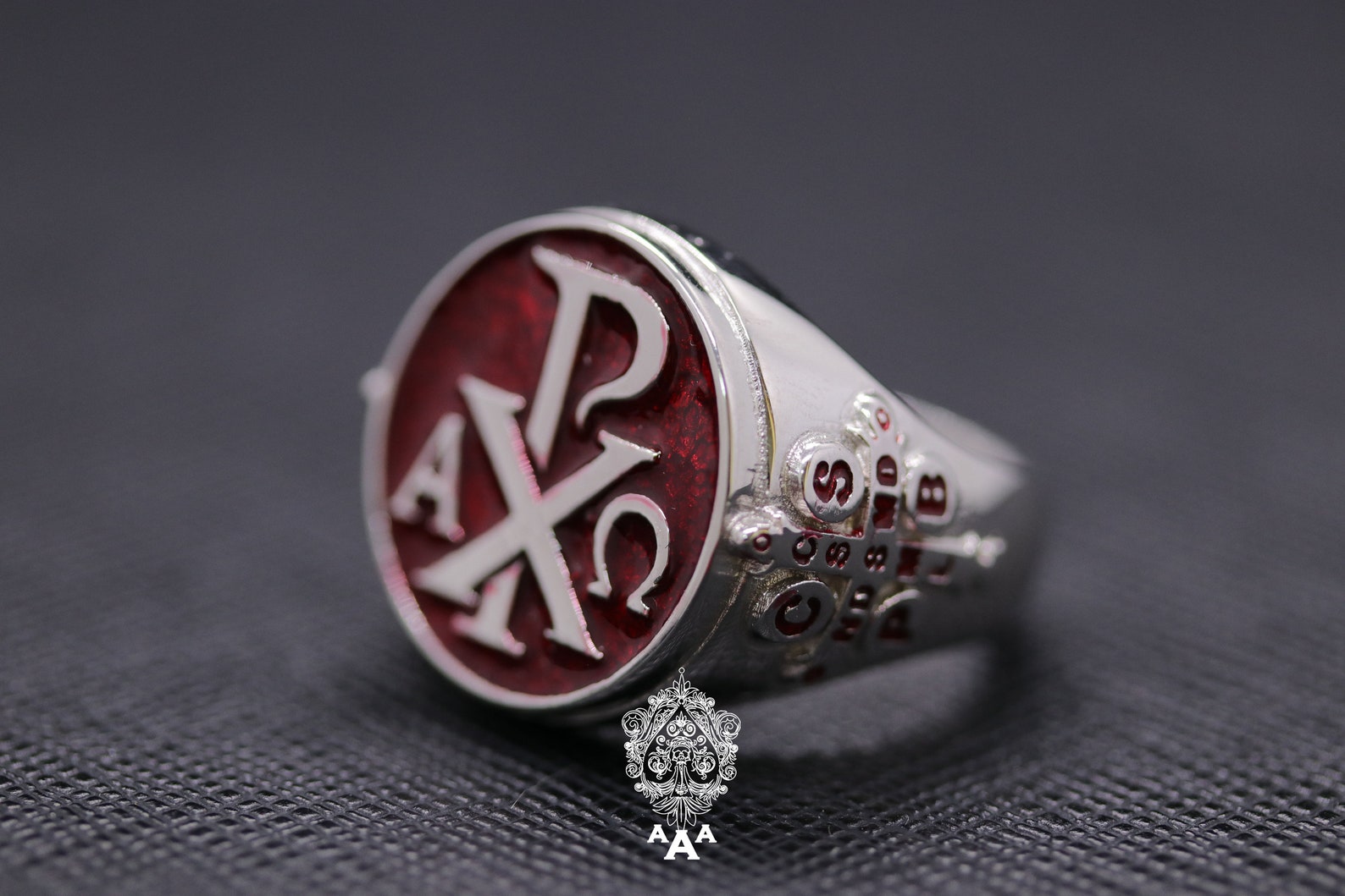Alpha Omega Ring Silver Ring Silver 925 Alpha Omega Ring Red Enamel Chi ...