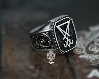 Anillo Sigilo de Lucifer Anillo de Plata Hecho a Mano Plata de Ley 925  Oxidado Negro